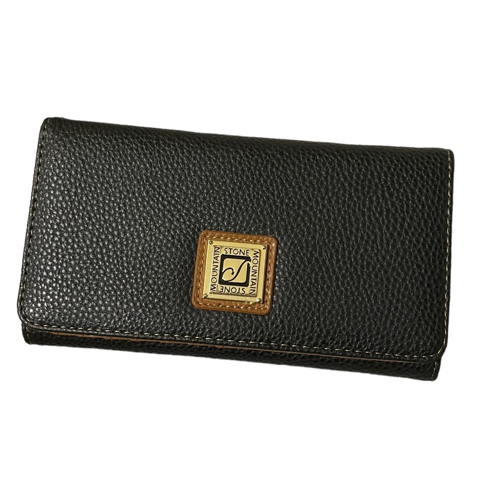Stone Mountain Cornell Leather Trifold Checkbook Wallet-Black & Dark Tan